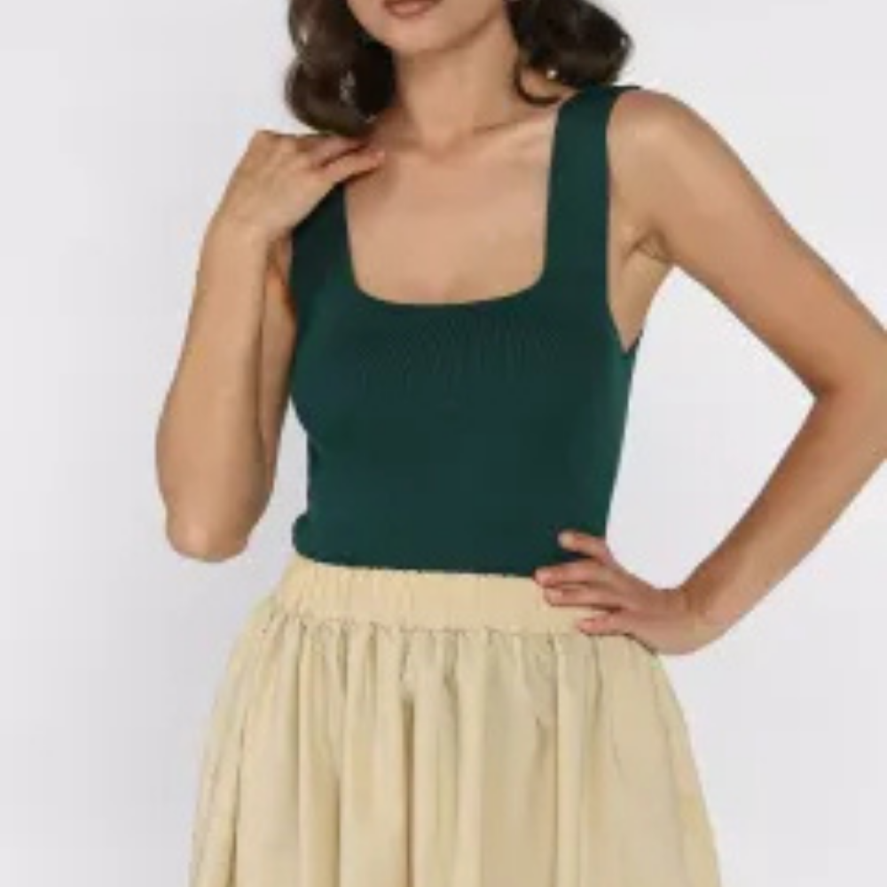 Kare Yaka Askılı Likralı Kadın Triko Bluz Zümrüt Yeşili - Görsel 4