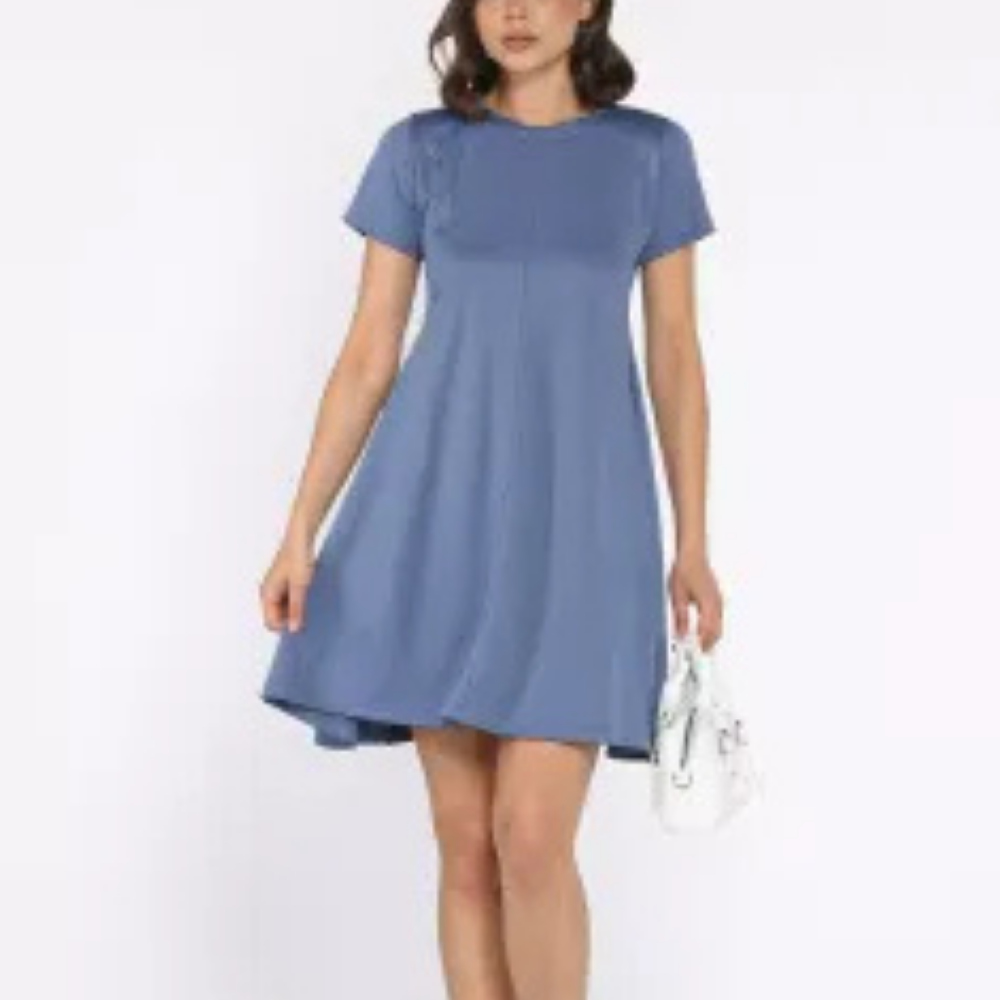 CK Bisiklet Yaka Kadın Mini Elbise - İndigo - Görsel 2