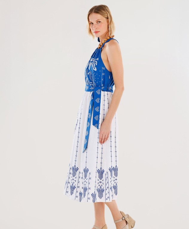 Nakış Detaylı Kemerli Kolsuz Uzun Elbise - Görsel 2