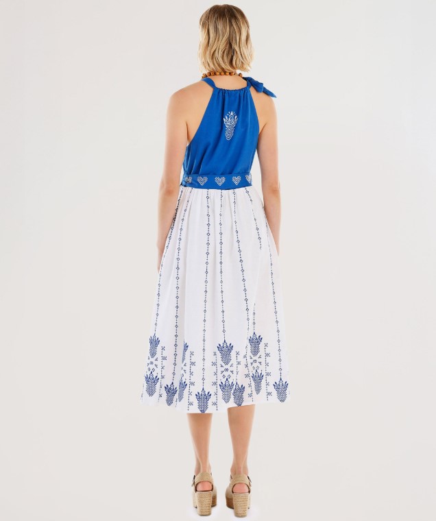 Nakış Detaylı Kemerli Kolsuz Uzun Elbise - Görsel 3